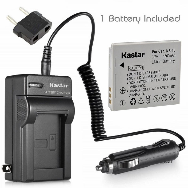 Kastar Battery and Chargerwith Car Adapter for Canon NB-4L NB4L and Canon PowerShot SD-750 SD-1000