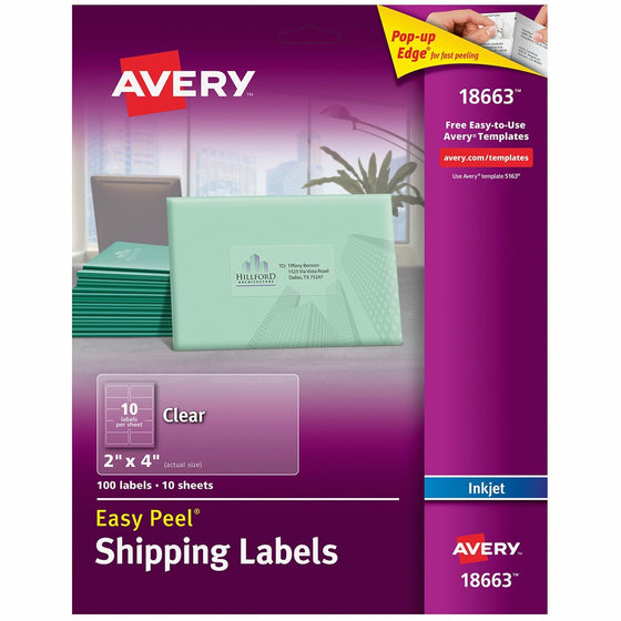 Avery Matte Frosted Clear Address Labels for Inkjet Printers, 2" x 4", 100 Labels (18663)