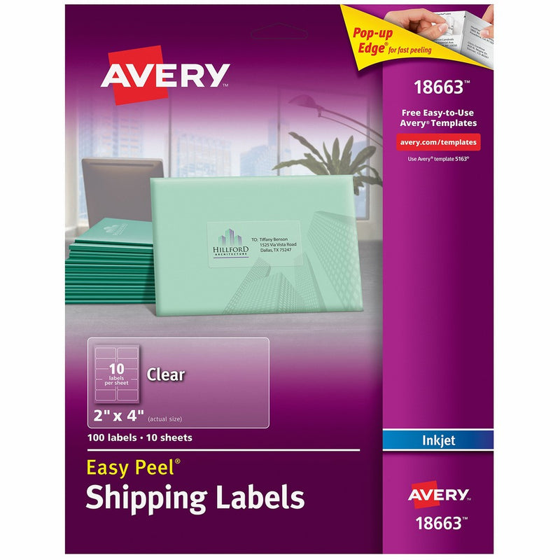 Avery Matte Frosted Clear Address Labels for Inkjet Printers, 2" x 4", 100 Labels (18663)