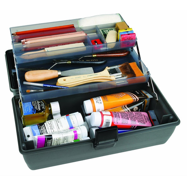 ArtBin Upscale2-Tray Tool Box with Metal Links- Slate Gray Art Supply Container, 8399