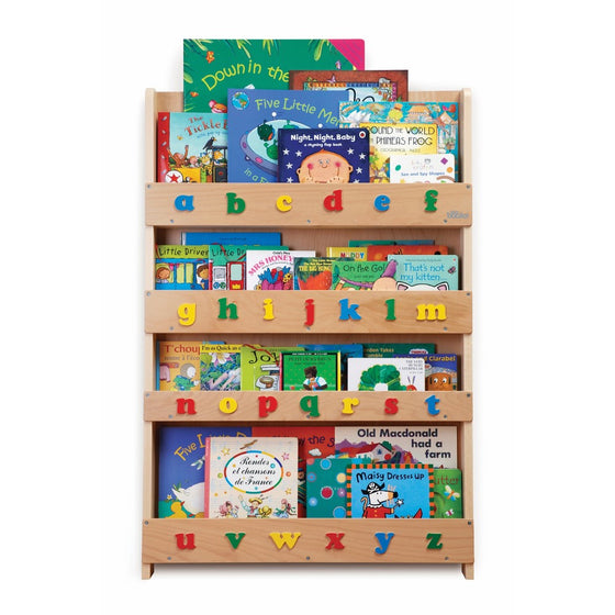 Tidy Books - The Original Kid's Bookshelf. Front Facing Book Display and Book Storage. Ideal Kid's Library. Wooden in Natural Finish with Playful Alphabet 30.3 x 2.8 x 45.3 inches