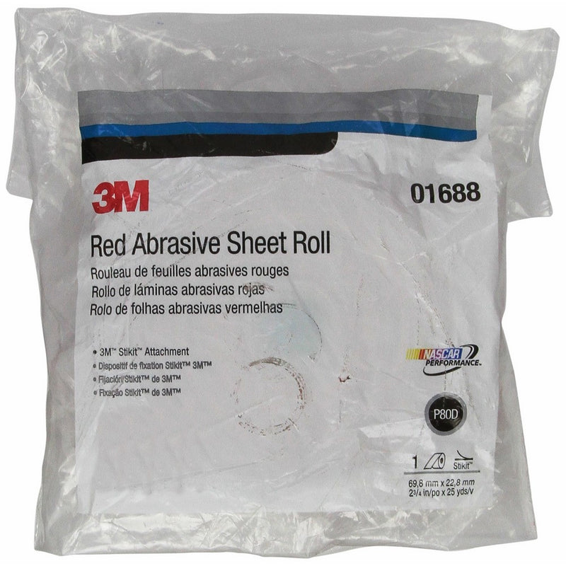 3M 01688 Stikit Red 2-3/4" x 25 Yard P80 Grit D Weight Abrasive Sheet Roll