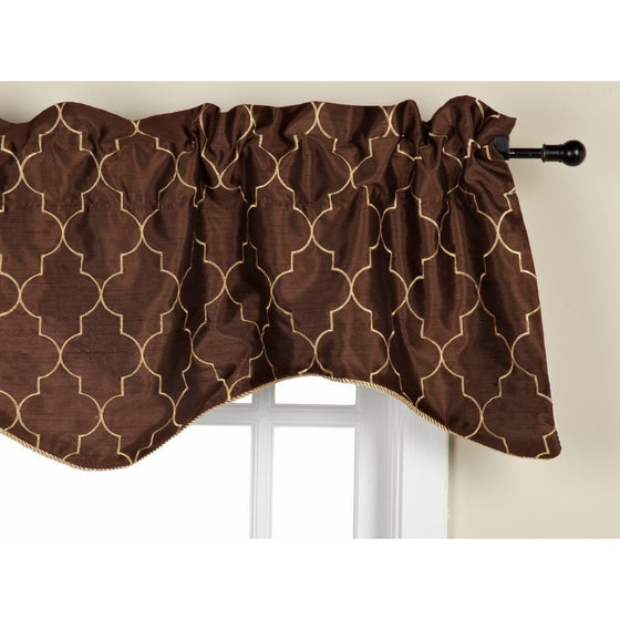 Stylemaster Hudson 52 by 17-Inch Embroidered Lined Valance with Cording, Espresso