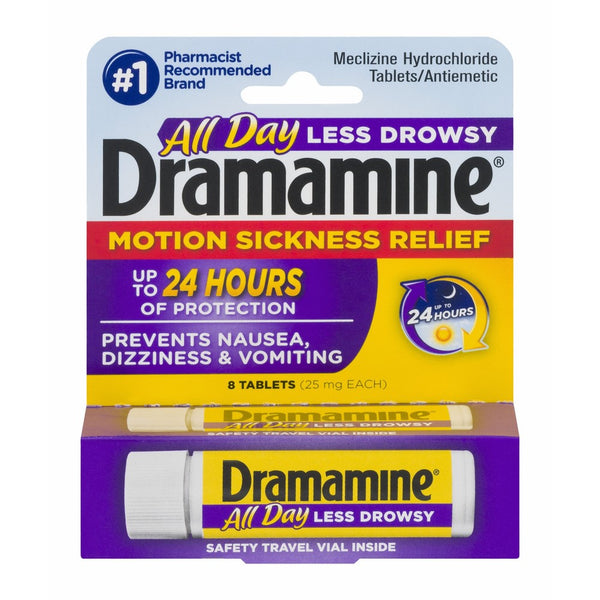 Dramamine Motion Sickness Relief Less Drowsey Formula, 8 Count