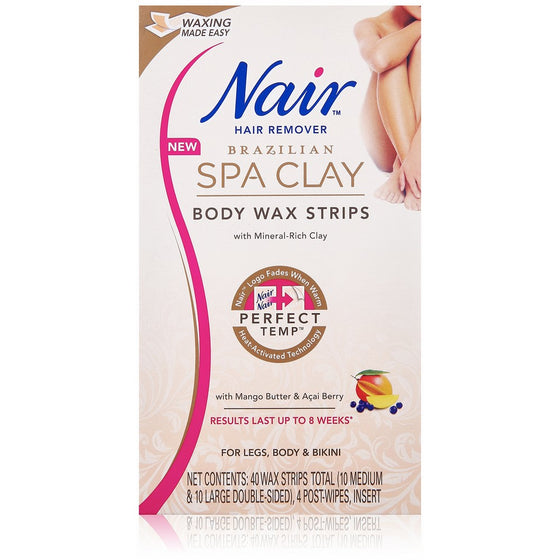 Nair Brazilian Spa Clay Body Wax Strips, 40 strips