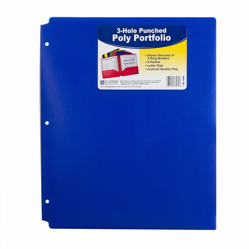 Office Realm Two-Pocket Heavyweight Poly Portfolio Folder with 3-Hole Punch, Color May Vary