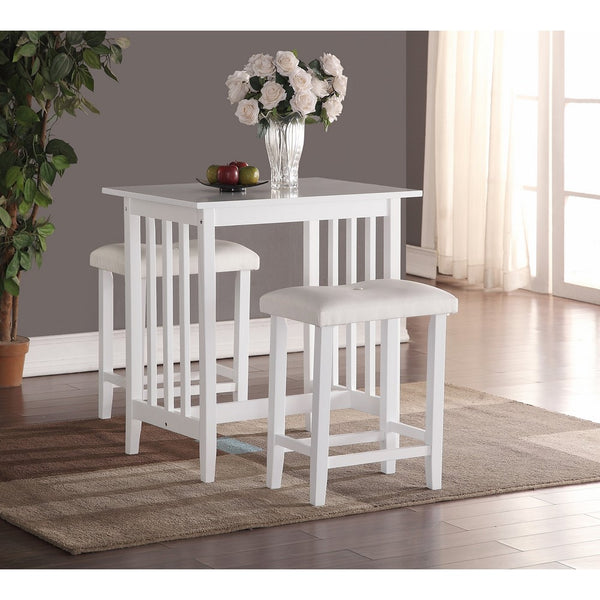 Roundhill Furniture 3-Piece Counter Height Dining Set with saddleback Stools, White