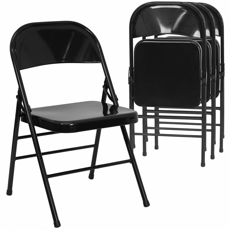 Flash Furniture 4 Pk. HERCULES Series Triple Braced & Double Hinged Black Metal Folding Chair