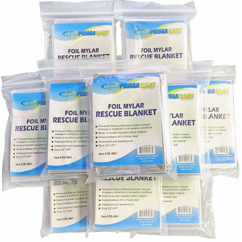Primacare HB-10 Emergency Foil Mylar Thermal Blanket (Pack of 10), 52" Length x 84" Width