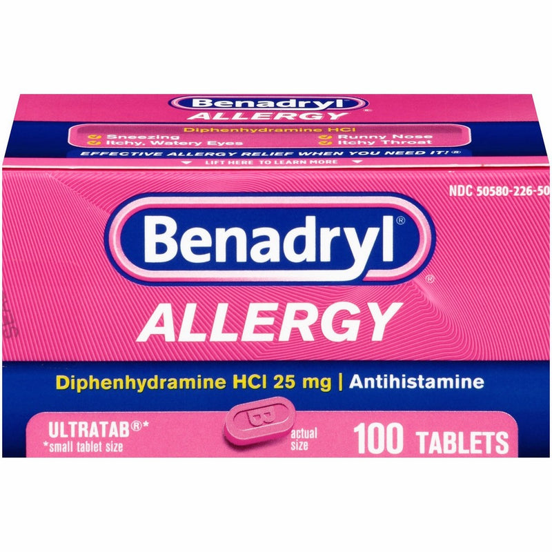 Benadryl Ultratabs Antihistamine Allergy Relief with Diphenhydramine HCl 25 mg, 100 ct