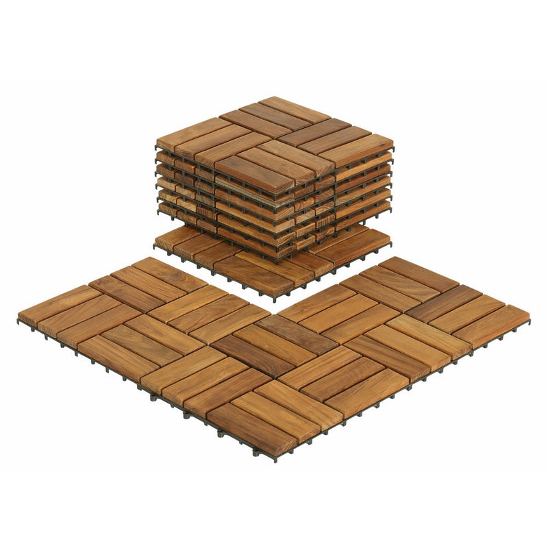 Bare Decor BARE-WF2009 Solid Teak Wood Interlocking Flooring Tiles (Pack of 10), 12" x 12", Brown