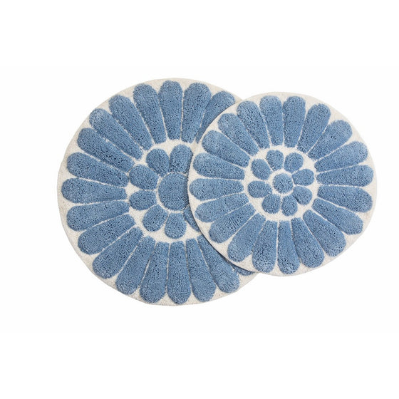 Chesapeake Merchandising Bursting Flower 2-Piece Bath Rug Set, Off White/Blue