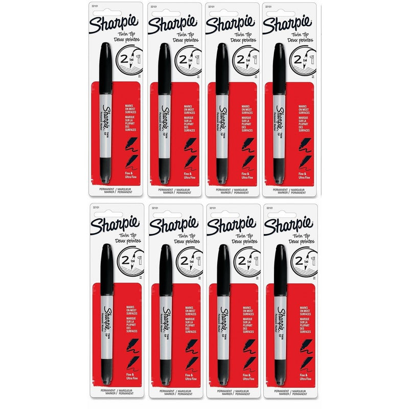 Sharpie Twin Tip Fine Point and Ultra Fine Point Permanent Markers, Black Marker [32101PP] Pack of 8