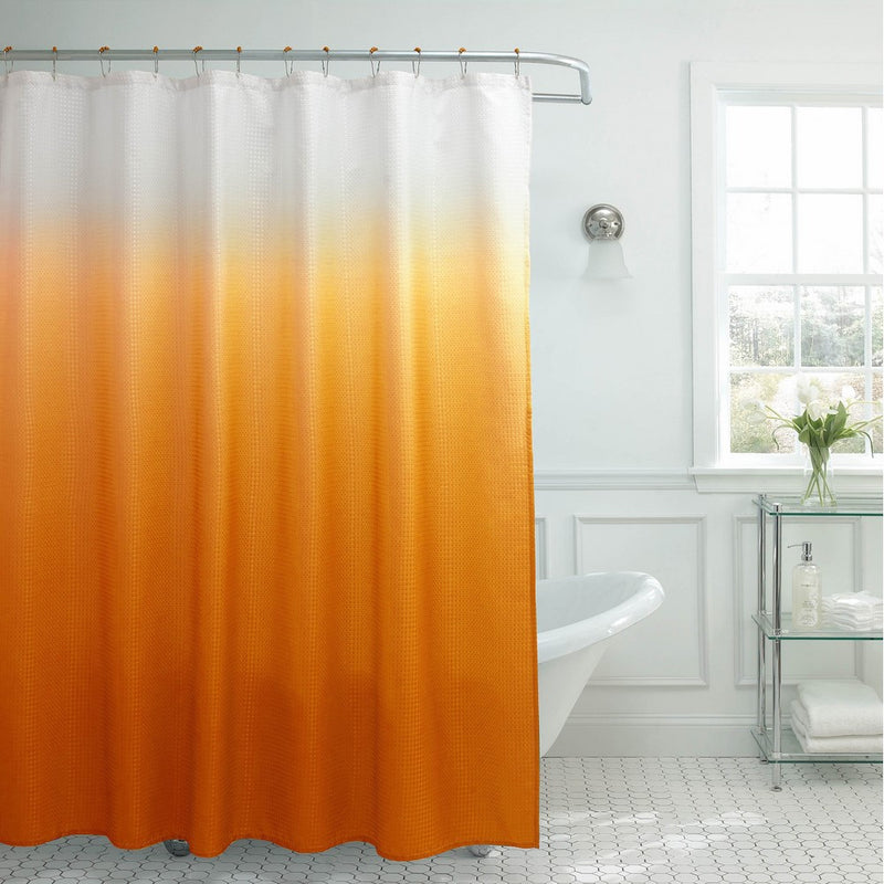 Creative Home Ideas Ombre Textured Shower Curtain with Beaded Rings, Orange