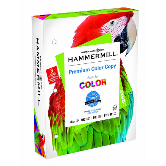 Hammermill Paper, Color Copy Digital, 28lb, 8.5 x 11, Letter, 3 Hole Punch, 100 Bright, 500 Sheets / 1 Ream (102500R) Made In The USA