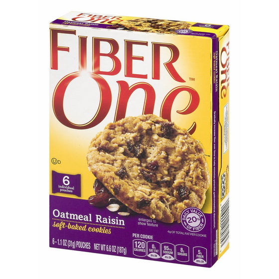 GMI FIBER ONE COOKIES 6 Piece Oatmeal Raisin Soft-Baked Cookies Box, 6.6 oz