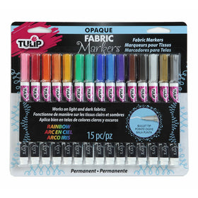 Tulip Opaque Permanent Nontoxic Fabric Markers 15 Pack - Fine Bullet Tip, Child Safe, Minimal Bleed & Fast Drying - Premium Quality for Light & Dark Fabrics