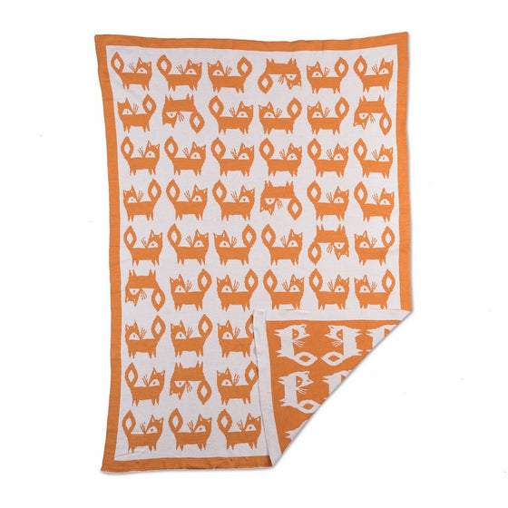 Lolli Living Knitted Mod Jacquard Blanket in Fox. 100% Cotton Knitted Baby Blanket