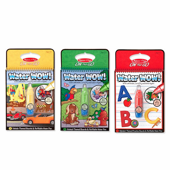 Melissa & Doug On the Go Water Wow! Reusable Water-Reveal Activity Pads, 3-pk, Vehicles, Animals, Alphabet