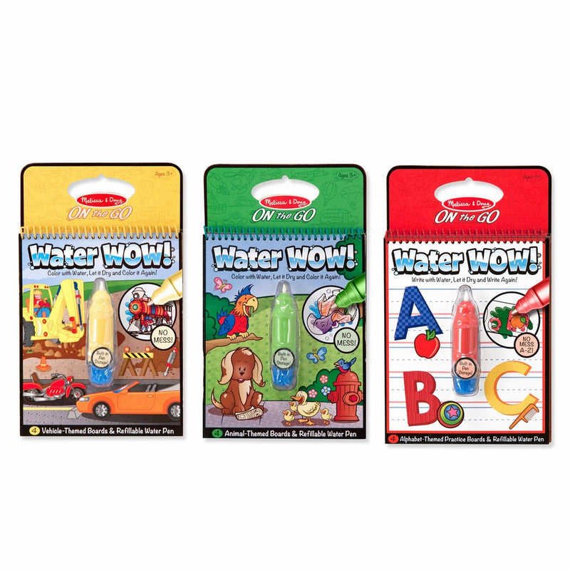 Melissa & Doug On the Go Water Wow! Reusable Water-Reveal Activity Pads, 3-pk, Vehicles, Animals, Alphabet