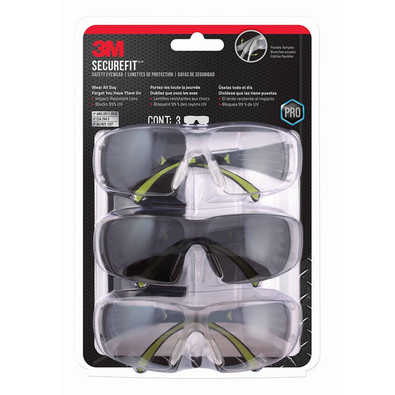 3M SF400-W-3PK-PS Secure-Fit 400 Anti-Fog Eye Protection Glasses, Multi-Pack (3 Pack)