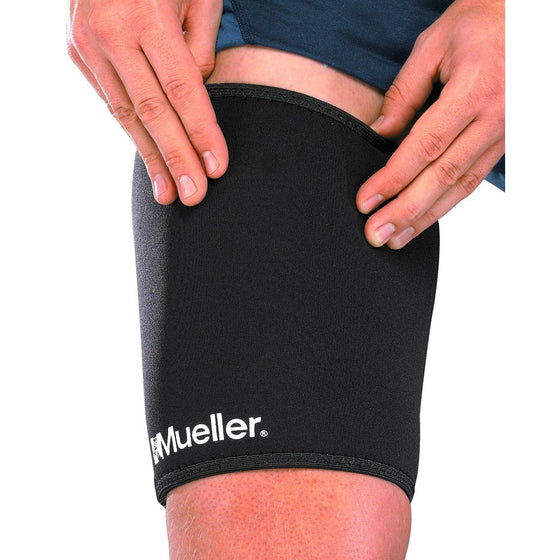 Mueller Sports Medicine Neoprene Thigh Sleeve, Black, Small, 1 count package