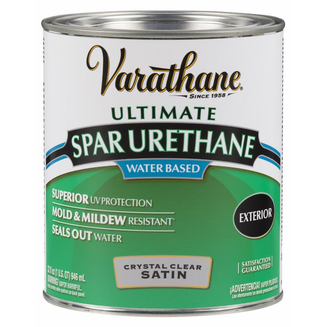 Rust-Oleum Varathane 250241H 1-Quart Classic Clear Water Based Outdoor Spar Urethane, Satin Finish
