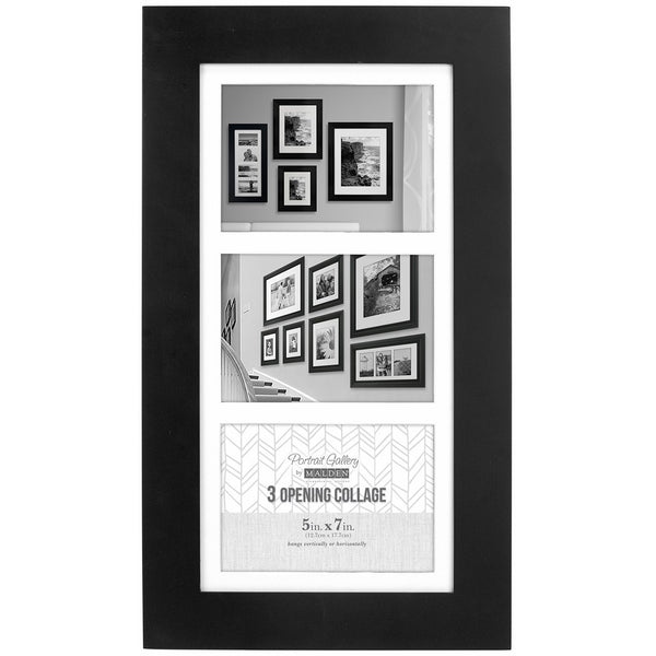 Malden 5x7 3-Opening Matted Collage Picture Frame - Displays Three 5x7 Pictures - Black