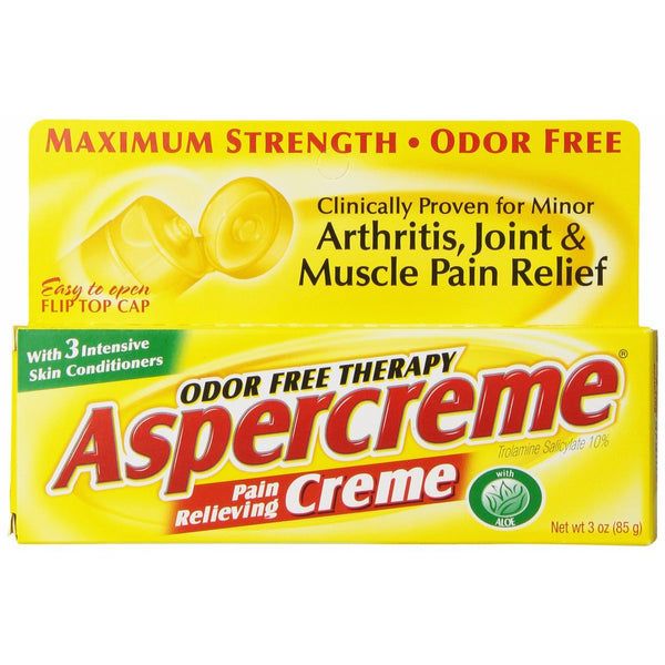 Aspercreme Odor Free Topical Analgesic Cream, 3-Ounce Tubes, (Pack of 4)