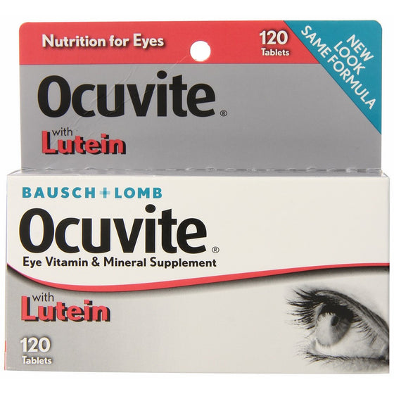 Bausch & Lomb Ocuvite Vitamin & Mineral Supplement Tablets with Lutein, 120-Count Bottles (Pack of 2)