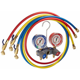 Yellow Jacket 49868 Titan 2-Valve Test and Charging Manifold degrees F, psi Scale, R-22/404A/410A Refrigerant, Red/Blue Gauges