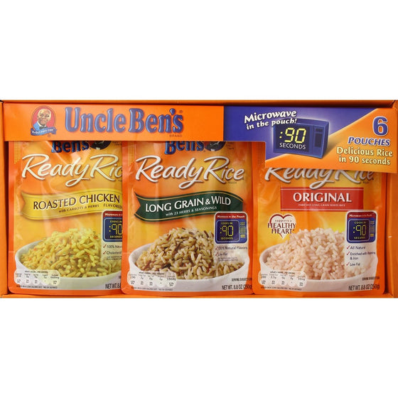 Uncle Ben's Ready Rice 6 Pouch Value Assortment Box , 6 x 8.8 oz (250 g) NET WT 3.3 lb