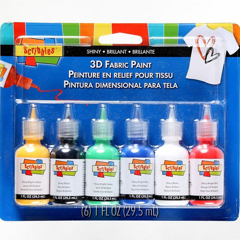 SCRIBBLES 18534 Dimensional Fabric Paint, Shiny, 6-Pack