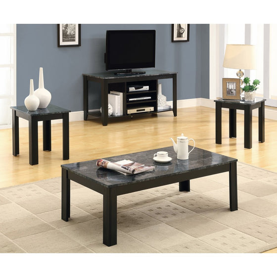 Monarch Specialties Marble-Look Top 3-Piece Table Set, Black/Grey