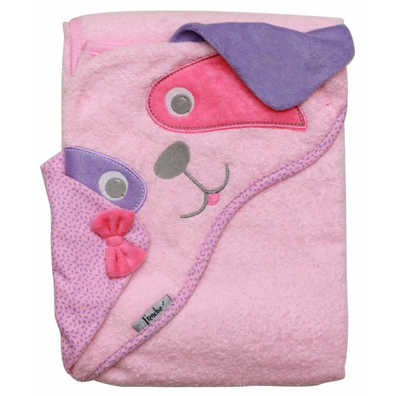 Extra Large 40"x30" Absorbent Hooded Towel Pink Dog, Frenchie Mini Couture