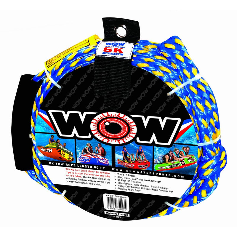 WOW World of Watersports, 11-3020, Tow Rope, 60 Feet, 6100 Pounds Break Strength, Floating Foam Buoys