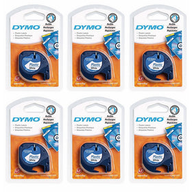 DYMO 91331 LT Plastic Tape Cassette for LetraTag Label Makers, Packaged in Easy-to-Load Cassettes, 1/2-inch x 13 Feet, Black on White, Pack of 6