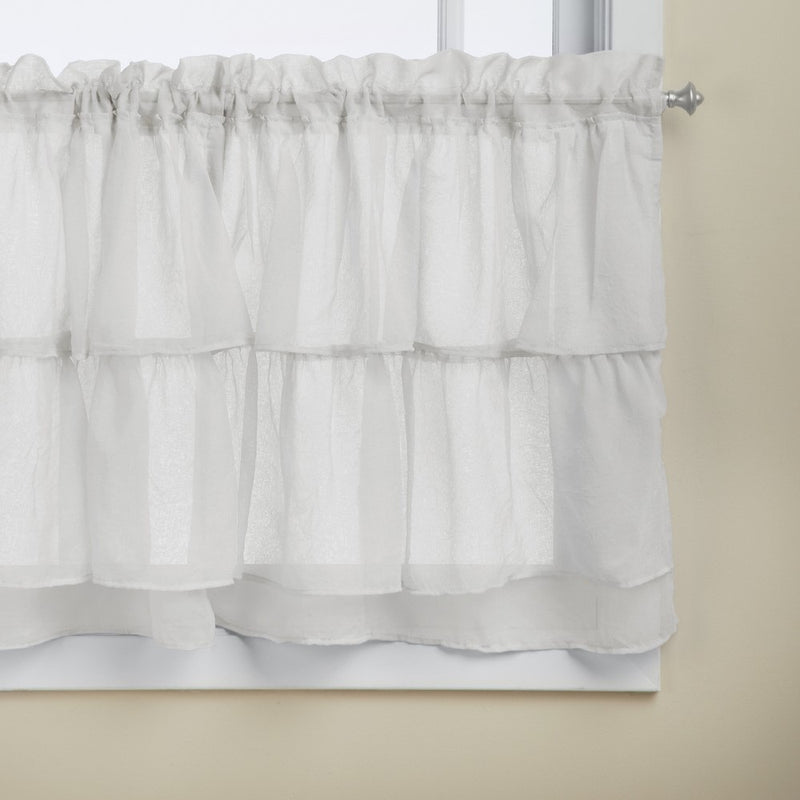 Lorraine Home Fashions Gypsy Shabby Chic Layered Ruffle Window Tier Pair, 60 by 24-Inch, White