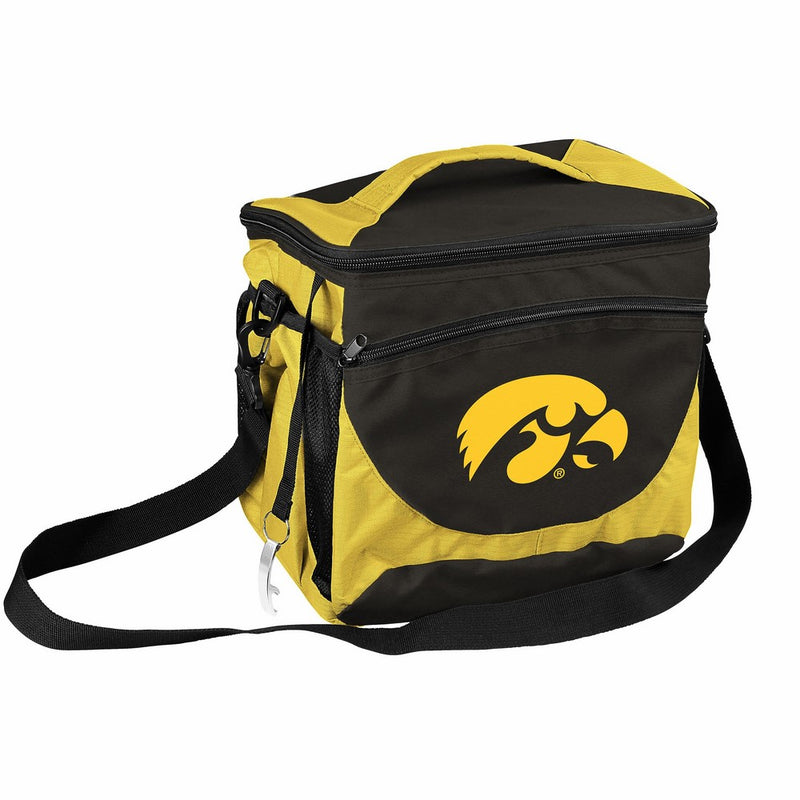 Logo Brands NCAA Iowa Hawkeyes 24-Can Cooler with Bottle Opener and Front Dry Storage Pocket