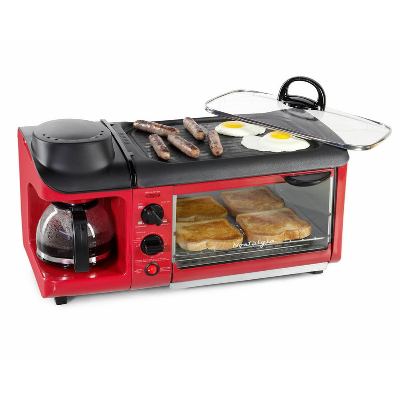 Nostalgia BSET300RETRORED Retro 3-in-1 Family Size Breakfast Station