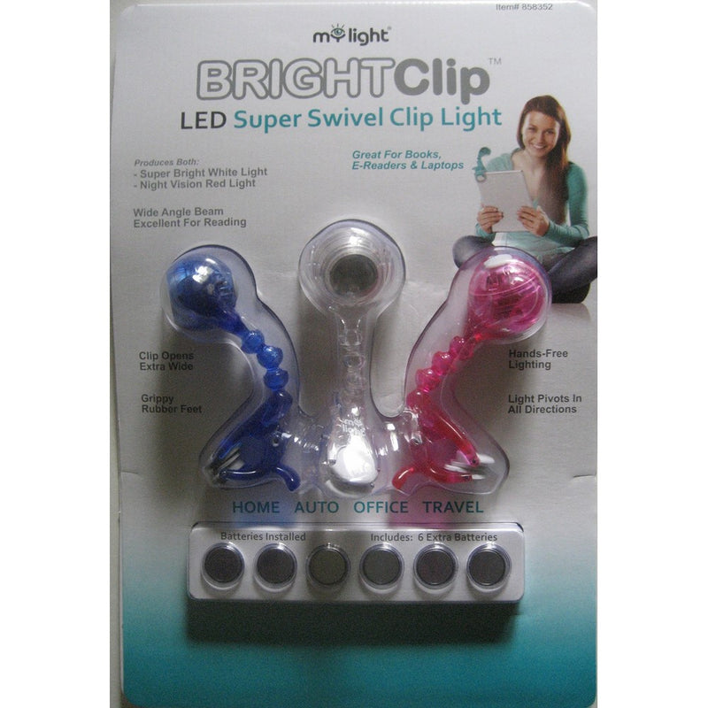 MyLight BRIGHTClip LED Super Swivel Clip Light, (Bright Blue, White, Pink)