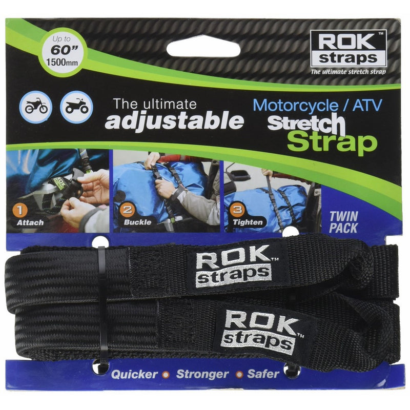 ROK Straps ROK-10025 Black 18" - 60" Motorcycle/ATV Adjustable Stretch Strap