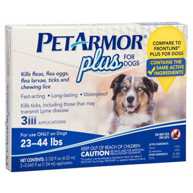 PETARMOR Plus Flea & Tick Prevention for Medium Dogs with Fipronil (23 to 44 Pounds), 3 Monthly Treatments