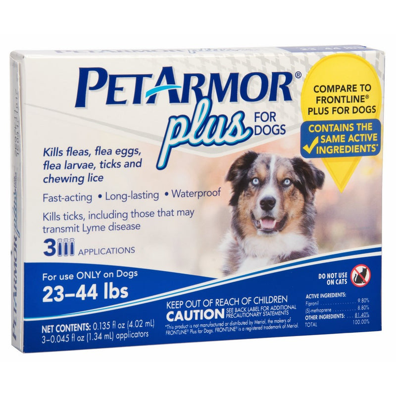 PETARMOR Plus Flea & Tick Prevention for Medium Dogs with Fipronil (23 to 44 Pounds), 3 Monthly Treatments