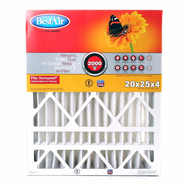 BestAir HW2025-11R Furnace Filter, 20" x 25" x 4", Honeywell Replacement, MERV 11