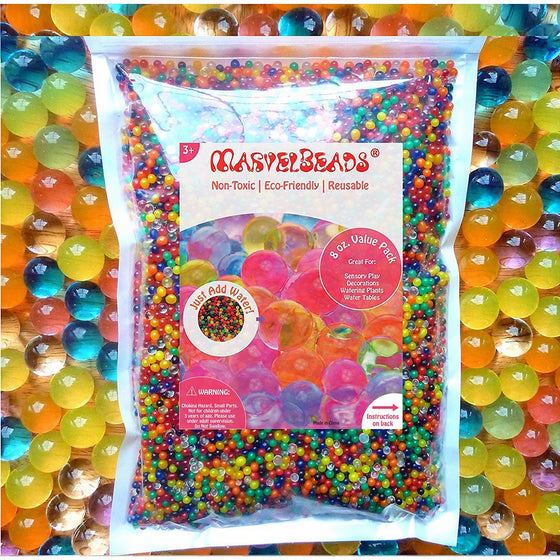 MarvelBeads Water Beads Rainbow Mix, 8 ounces (half pound), for Orbeez Spa Refill, Sensory Toys and Décor