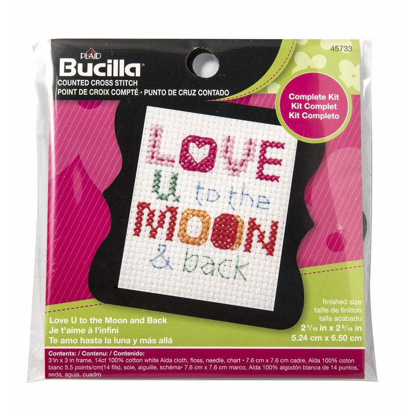 BUCILLA 45733 Counted Cross Stitch Beginner Stitchery Mini Kit, Love You To The Moon & Back