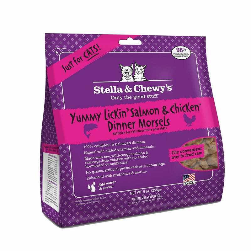Stella & Chewy's Pouch Freeze-Dried Raw Yummy Lickin' Salmon & Chicken Dinner Morsels Grain-Free Cat Food, 9 oz