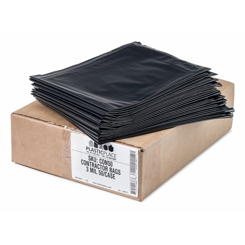 Plasticplace Black Contractor Bags, 42 Gallon, 33x48, 3.0 Mil, 50/case