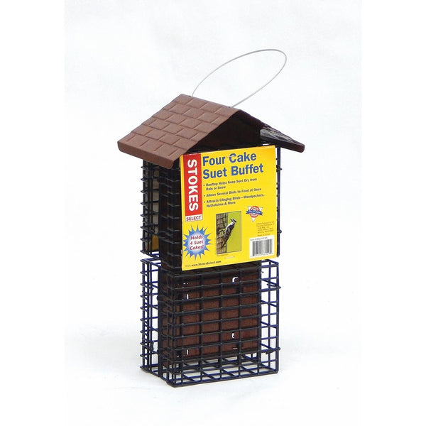 Stokes Select Four Cake Suet Buffet Bird Feeder with Metal Roof, Four Suet Capacity